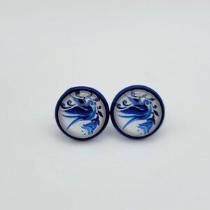 Blue Toile Sparrow Earrings